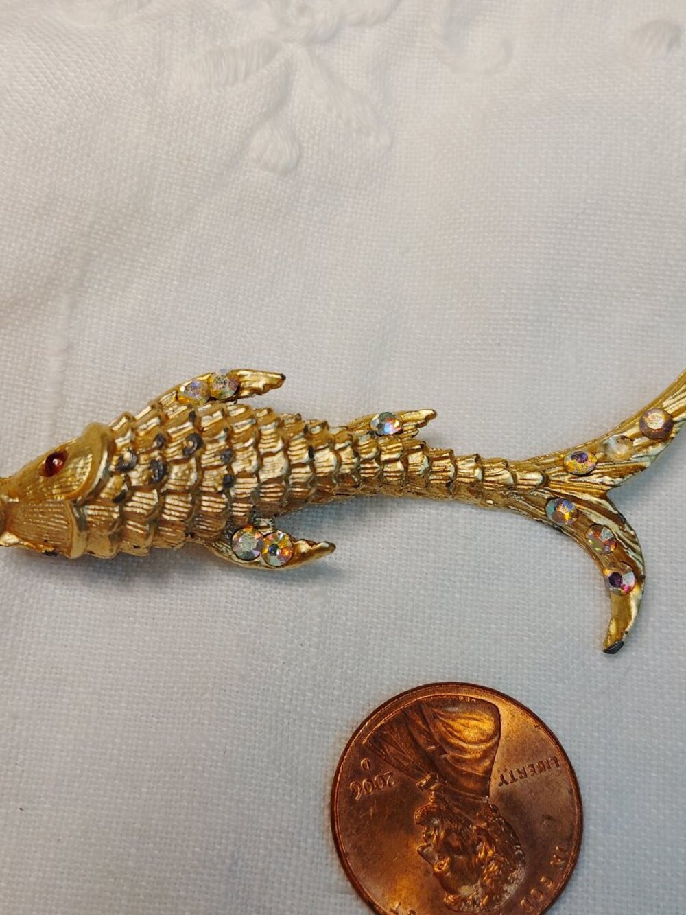 Vintage Gold‑Tone Fish Brooch with AB Rhinestones